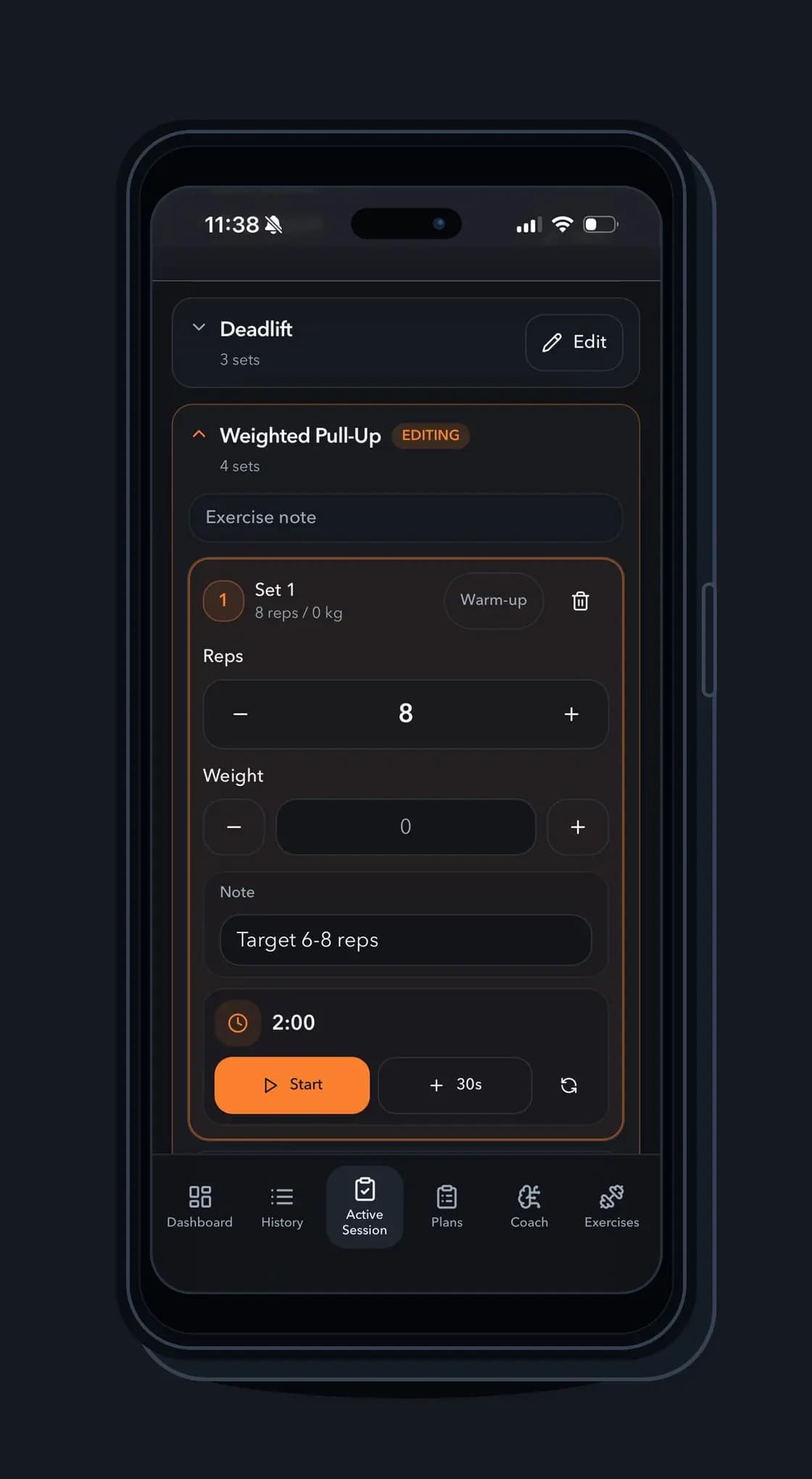 Liftlytics log sets fast screen.